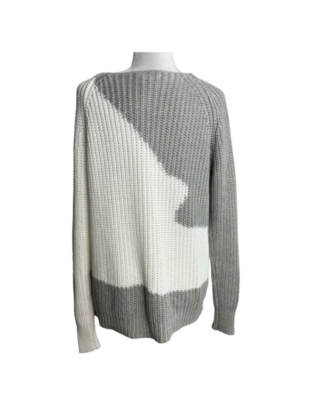 House of Harlow 1960 Adrienne Sweater XS Gray Ivory V Neck Chunky Knit - Picture 9 of 9